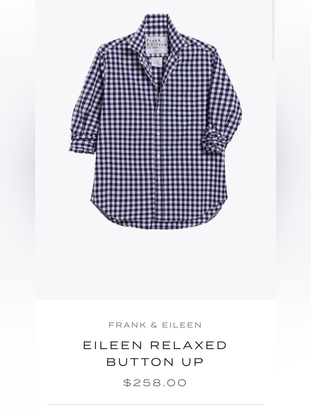Frank & Eileen Barry Blue and White Gingham Button-Down S Like New